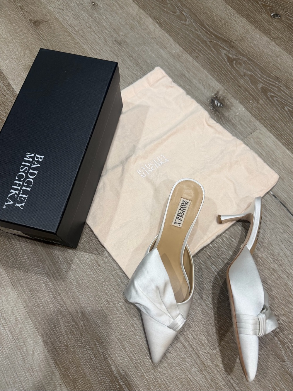 Badgley Mischka Women's Satin Pointed-Toe Mule Heels - Alaya White 8